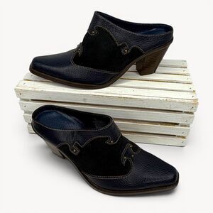 Womens Navy Blue Suede Western Mule Heels Pointed Toe Slip On Shoes Size 6